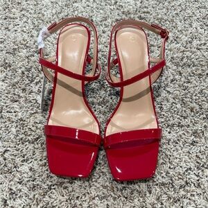 Nwt Red Patent Strappy Square-Toe Women's Sandals